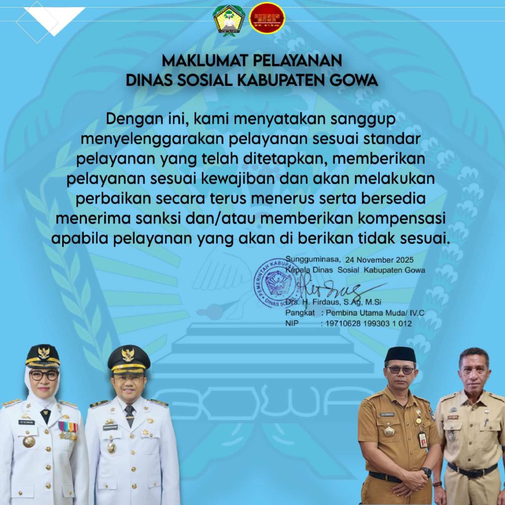 Maklumat Pelayanan Dinas Sosial Kabupaten Gowa