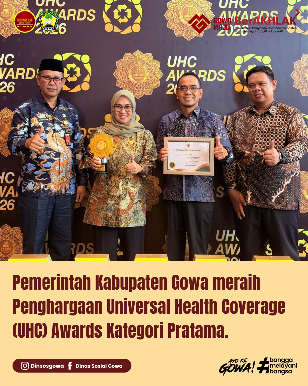 Pemerintah Kabupaten Gowa meraih Penghargaan Universal Health Coverage (UHC) Awards Kategori Pratama Tahun 2026