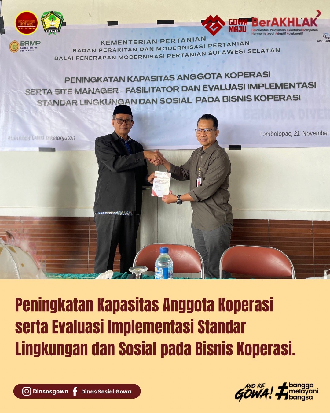 Kepala Dinas Sosial Kabupaten Gowa Hadir sebagai Narasumber dalam Kegiatan Peningkatan Kapasitas Anggota Koperasi.