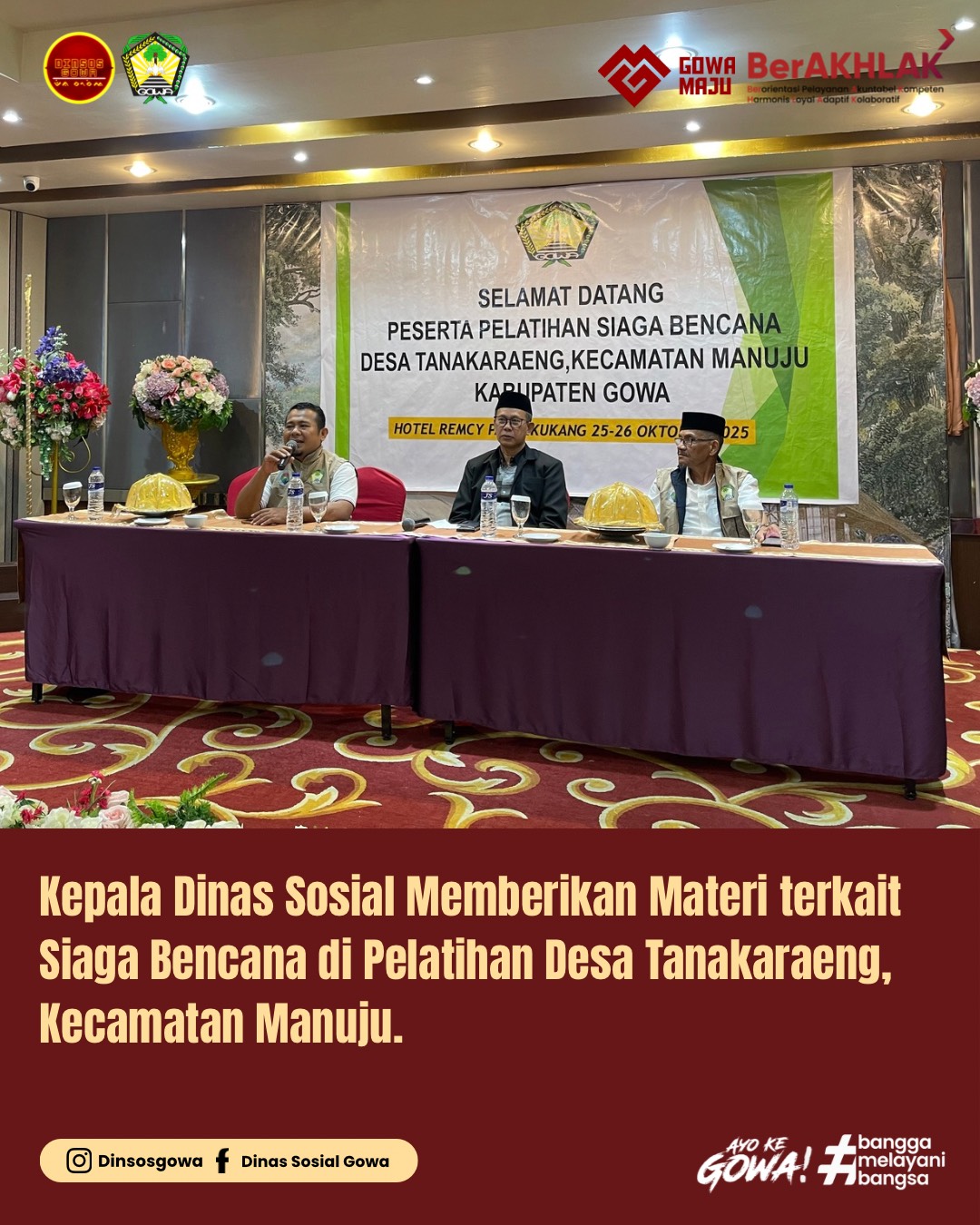 Kepala Dinas Sosial Memberikan Materi terkait Siaga Bencana di Pelatihan Desa Tanakaraeng