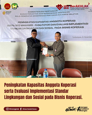 Kepala Dinas Sosial Kabupaten Gowa Hadir sebagai Narasumber dalam Kegiatan Peningkatan Kapasitas Anggota Koperasi.